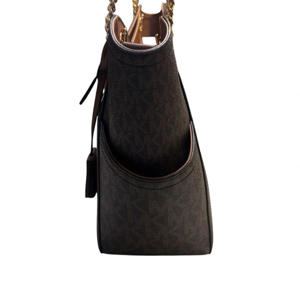 NWT Michael Kors Bag Jet Set Travel Large Chain Shoulder Tote Brown Gold Accents - Picture 4 of 16